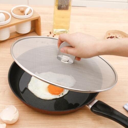 Oil Cover Frying Pan Splatter Stainless Steel Screens Fat Cover Lid with Handle Kitchen Cookware