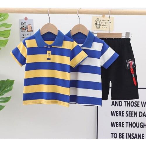 Summer New Kids Clothing Sets Stripe Clothing for Boys 2 Pcs O-neck T-Shirt+Shorts Baby Boys Clothes Toddler Boys Clothes 1-5 Y