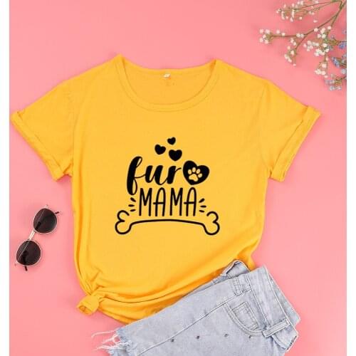 Fur Mama Dog Paw Graphic Mom Tshirt Funny Graphic Mama Women T-shirt Kawaii Short Sleeve Top Tees Cotton O Neck Mother Shirts
