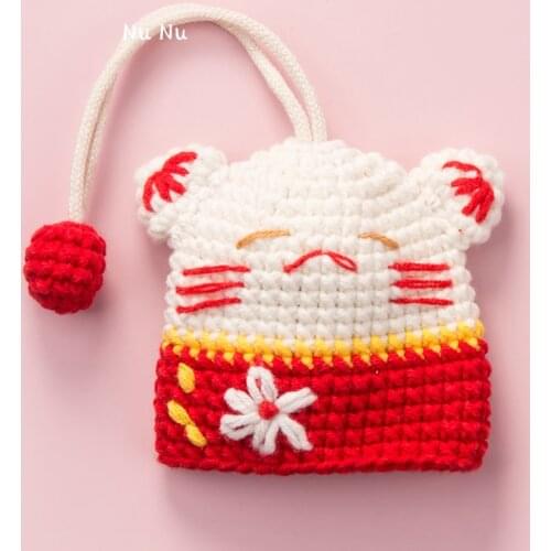 Cute Handmade DIY Lucky Cat Keychain Charms Sunflower Knitted Pendant Couple Gift Phone Charm High Quality Kawaii Accessories