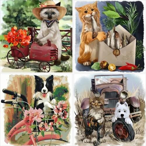 MomoArt Diamond Embroidery Dog Diamond Painting Cat Animal Full Drill Square Car Mosaic Flower Cross Stitch Kits Handmade Gift