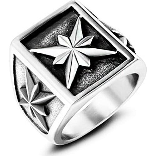 Vintage Polaris Star Signet Ring Men Geometry Stainless Steel Biker Ring Male Heavy Metal Cross Finger Ring Drop Shipping