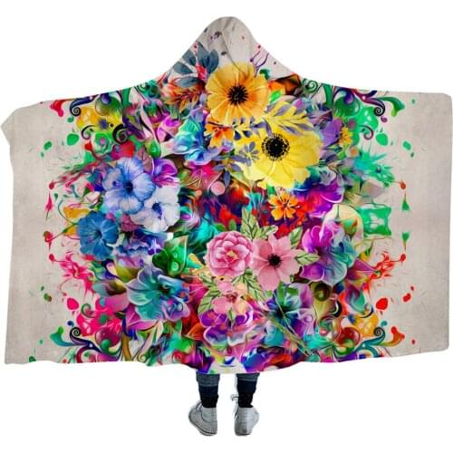 Flower Rose Printed Soft Blanket Warm Wool Velvet Hoodie Blanket Home Sofa Camping Cloth Harajuku Hooded Blanket Wholesale