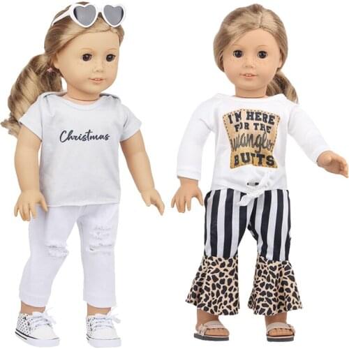 2021 New Clothes Two Piece Printed Leopard T-shirt Set Fit 18 Inch American&43cm Baby New Born Doll Clothes Accessories