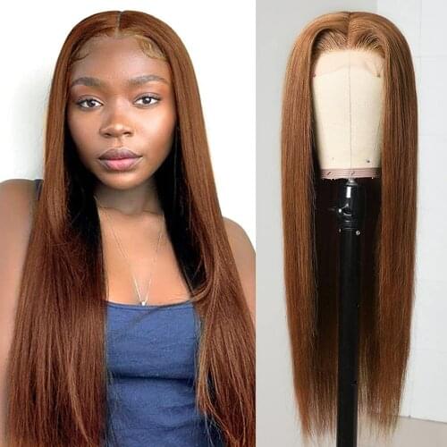 250 Density Lace Wig Glueles Brown Lace Front Wig Transparent Lace Frontal Wig Human Hair Straight Human Hair Wigs T Part #2 #4