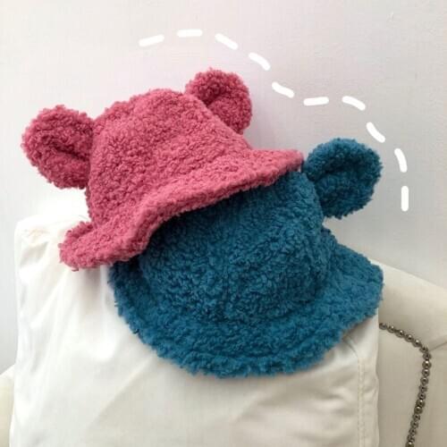 Fisherman Hat Lamb Plush Ear Shape Warm Street Style Bob Panama Caps Hunting Cap Bucket Hats Outdoor Basin Cap