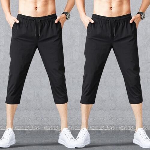 Sports Shorts Male Tide Brand 7 Points Shorts Mesh Air Conditioning Pants Men Loose Straight Tube Summer Thin Ice Silk