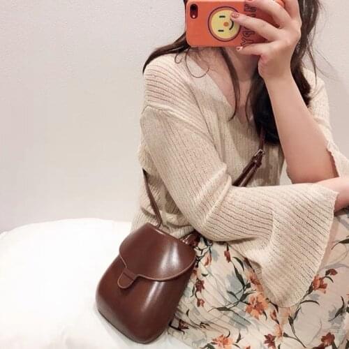 Retro Solid Color PU leather Small Saddle Shape Brand Simple Luxury Designer Mini Flap Shoulder Messenger Bag