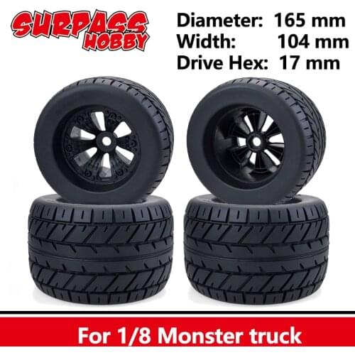 Surpass Hobby 4PCS 170MM Monster Truck Wheels Rim Tires 17mm Hex Hub Mount for 1/8 RC Car Traxxas HSP HPI Baja Tyre