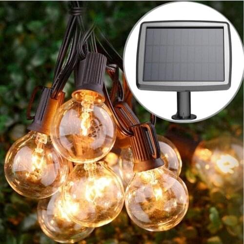 25ft Outdoor Solar Led Light String with G40 Lamp Waterproof Garden Light Street Garland USB Rechargeable for Garden Decoration
