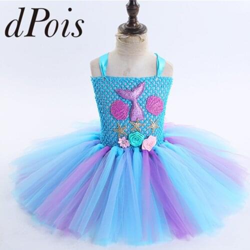 Kids Outfits Girls 3D Flower Sleeveless Mesh Tutu Dress Childrens Days Performance Dance Wear Girls Cosplay Mermaid Costume