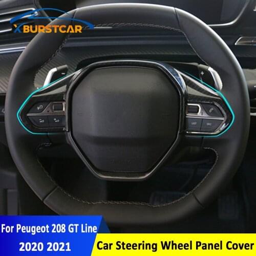Xburstcar ABS Carbon Fiber Auto Accessories for Peugeot 208 GT Line 2020 2021 Car Steering Wheel Panel Cover Trim Sticker