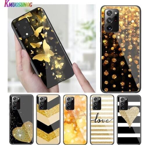 Bright Black Cover Yellow gold glitter for Samsung S20 Ultra Plus A91 A81 A71 A51 A41 A31 A21 A21S A11 5G Phone Case