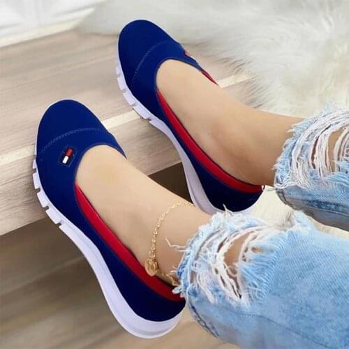 Breathable Shallow Flats For Women 2021 Summer Woman Slip On Vulcanized Ladies Comfort Sneakers Female Walking Shoes Plus Size