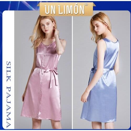 UNLIMON Pajamas Womens Silk Cardigan Large Size Sleeveless Nightgown