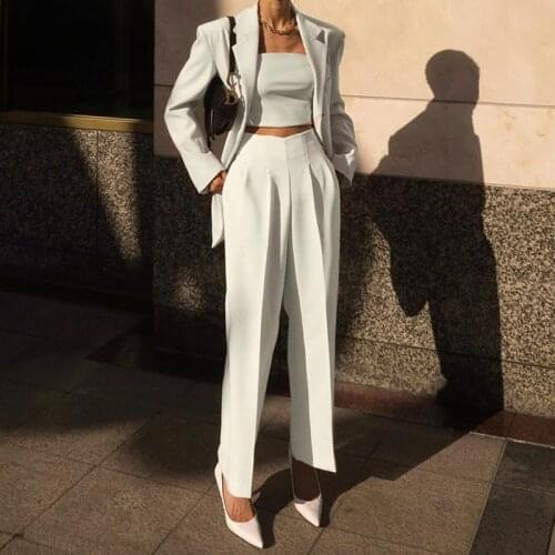 White High Waist Elegant Suit Pants Women Spring Pleated Pockets Work Office Trousers Ladies New Fashion 2021 Summer Clothes