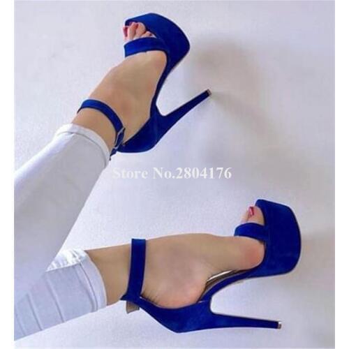 Western Style Women Fashion High Platform iOne Strap Sandals Ankle Strap Green Blue High Heel Sandals Evening Dress Heels Shoes