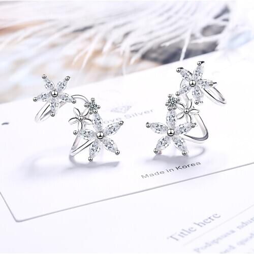 High Quality Fashion Shiny CZ Zircon Butterfly Star Female 925 Sterling Silver Ladies clip Earrings Jewelry Gift Women