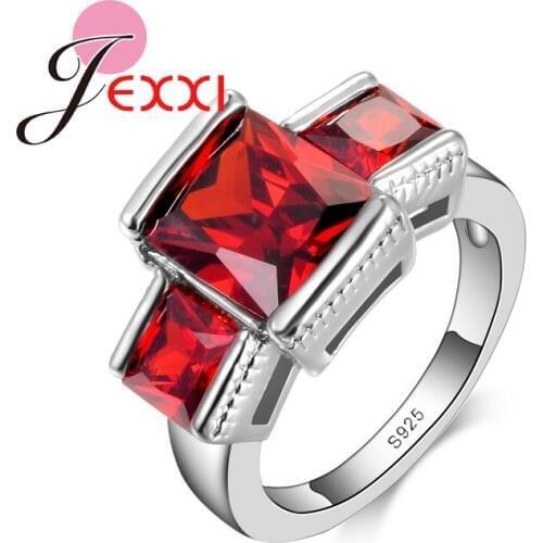 Beautiful Red Austrian Crystal Women Rings Wholesale 925 Sterling Silver Jewelry Cross Shape Cubic Zirconia Ring for Women