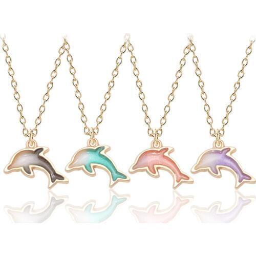 Cute Girls Korea Style Tiny Enamel Dolphin Pendant Necklace Women Gold Color Chain Choker Necklace Female Jewelry Party Gift