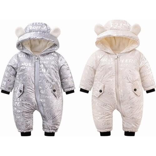 Newborn Baby Girls Boys Winter Warm Hooded Cotton Coat Outwear Plus Velvet Thickening Rompers Infant Jumpsuit Overalls