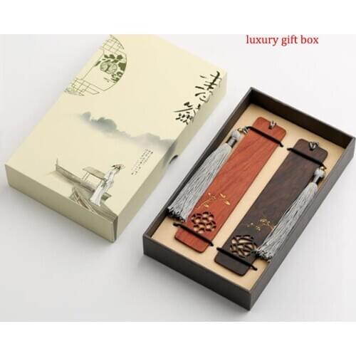 1Set Chinese Style Wooden Bookmark Tassel Hollowed out Gilted Craft Natural Color Luxury Gift For Bussiness Festival
