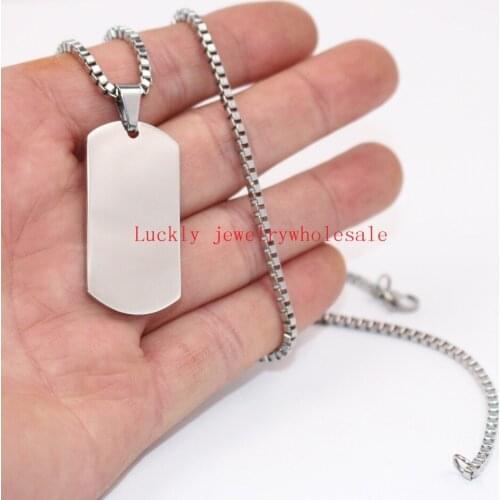 20*40mm High Polished Shiny Stainless Steel Jewelry Dog Tag Army card Pendant Necklace free box chain 24'' for men