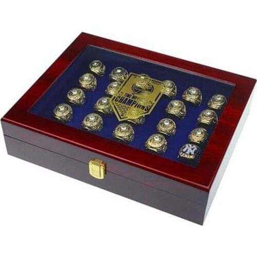 27 RINGS WOODEN CASE CHAMPIONSHIP RINGS CLEAR TOP DISPLAY BOX CASE