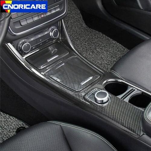 Carbon Fiber Style Car Center Console Water Cup Holder Panel Decoration ABS 3pcs For Mercedes Benz GLA CLA A Class 2013-18 LHD