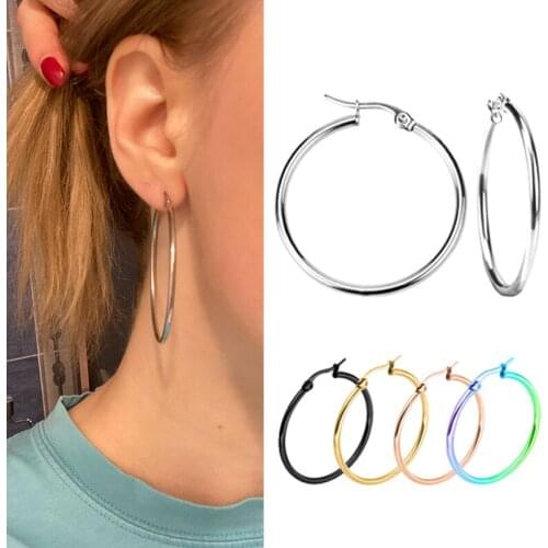 1pair Big Circle Women Hoop Earrings Exaggerated Hoop Ear Loop Smooth Ring Round Gold Earring Fashion Stainless Steel Jewelry