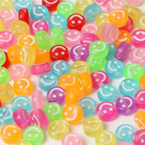200 pcs 7*4mm Colorful White Smiling Face Letter Acrylic Loose Spacer Beads for Jewelry Making DIY Handmade Bracelet Accessories
