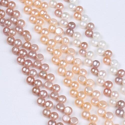 7-8mm Good Quality Real Natural Freshwater Pearl Strand Button Shape Beads Top Hole For Jewelry Making