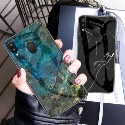 M20 Glossy Tempered Glass Case For Samsung Galaxy M20 M10 S10 Plus S10e A6S A9S A9 2018 S8 Plus S9 Plus Marble Case Cover