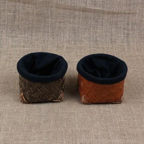 Pure hand-made retro bamboo purple bamboo cup cage tea cup basket portable cloth bag tea set storage Purple bamboo