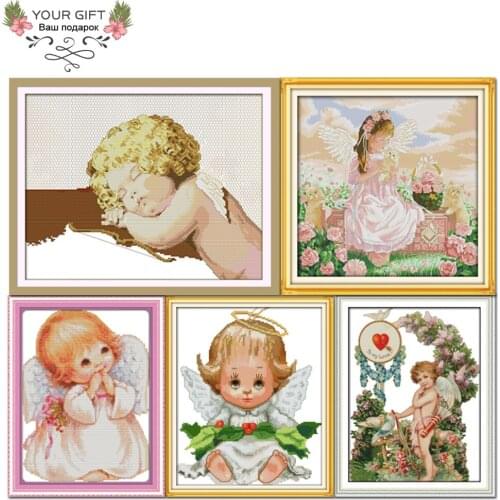 Joy Sunday Angel Home Decor R578R605R630R643R652 14CT 11CT Counted Stamped Love Sleeping Cat Beautiful Baby Cross Stitch Kit