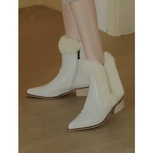 EshtonShero Winter Shoes Woman Leather Zipper Ankle Boots Square High Heel Pointed Toe Black Classic Ladies Boot Size 3-9