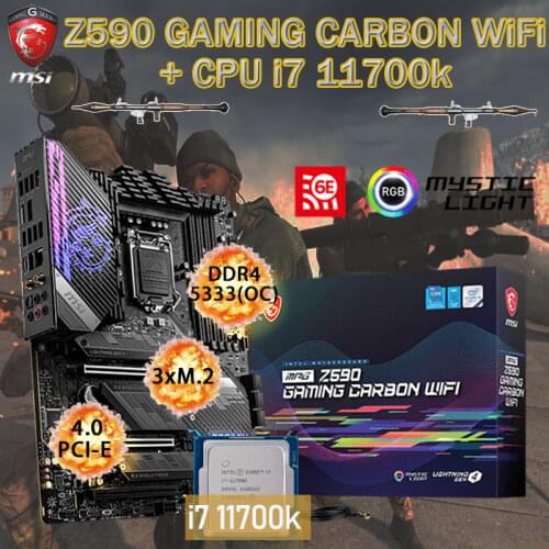 LGA1200 MSI MPG Z590 GAMING CARBON WIFI Motherboard+Intel Core i7 11700K CPU Set DDR4 128GB M.2 PCI-E 4.0 Placa-mãe Desktop Z590