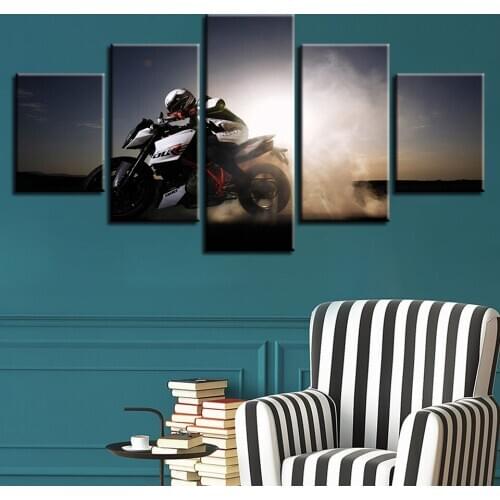 Racers and motorcycles under the sun 5pcs Modern Home Wall Decor CanvasPicture Art HD Print Painting On Canvas for Living Room