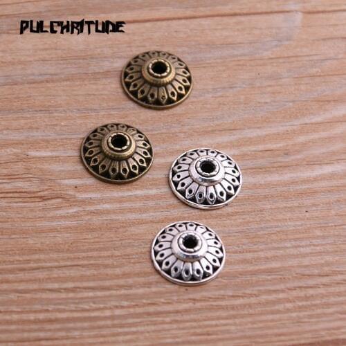 20pcs 4*14*14mm Two Color Bead Caps Charm Hollow Round Pendants Jewelry Accessories DIY Receptacle Charms