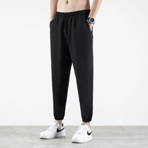 Korean Ice Silk Fast Dry Elastic Thin Fashion Solid Color Pants MenS And WomenS Summer Sports Loose Casual 9-Point Trousers