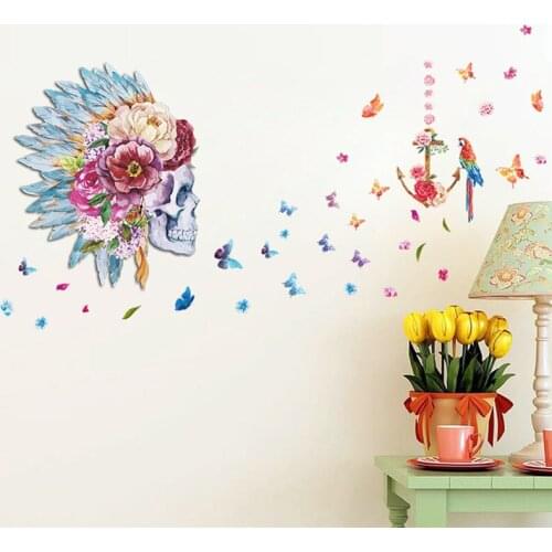 Colorful Indian feather Flower butterfly bird Wall Sticker heart skull Wall Decal Bedroom Living Room Sofa Decoration Wall Art