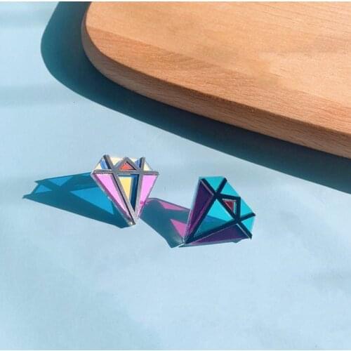 Cool Punk Rhombic Sparkly Color-Changing Acrylic Earring Studs Fashion Geometric Exaggerated Studs Earrings Club Party Jewelry