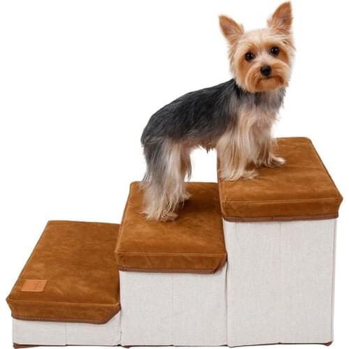 Pet Dog Cat Stairs Steps, For Bed And Car, Foldable Extra Wide 3 Layers Dog Ramp Ladder With Storage Compartment, Pet Products