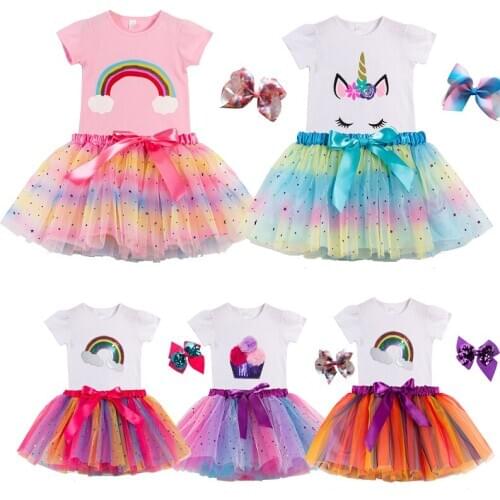 LUCKKIDS Summer Unicorn Little Girl Clothes Vestidos Princess Rainbow Outfits Dress Baby Girls Tutu Dress Children Unicorn Party