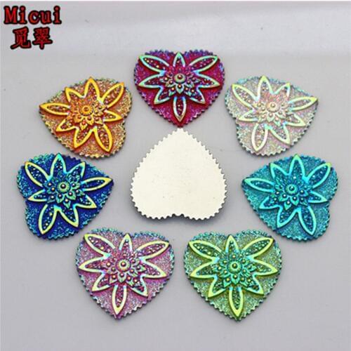 Micui 20pcs 30mm AB Color Resin Rhinestones Flat Back Heart Gems Button For Clothes Dress Crafts Garment decoration ZZ529