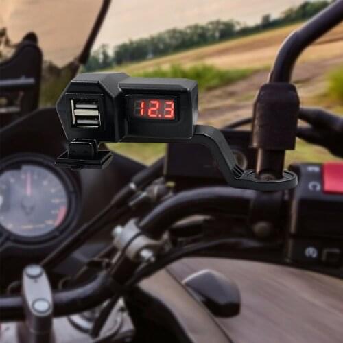Motorcycle Multifunctional Dual USB Mobile Phone Charger Adapter with Voltmeter Silicone ABS Plastic Motorcycle Accessories