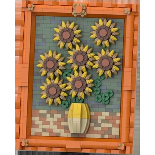 Moc Classic Creativity-world Famous Painting "van Gogh Sunflower" Puzzle Blocks Brain Game Build Art With Building Blocks