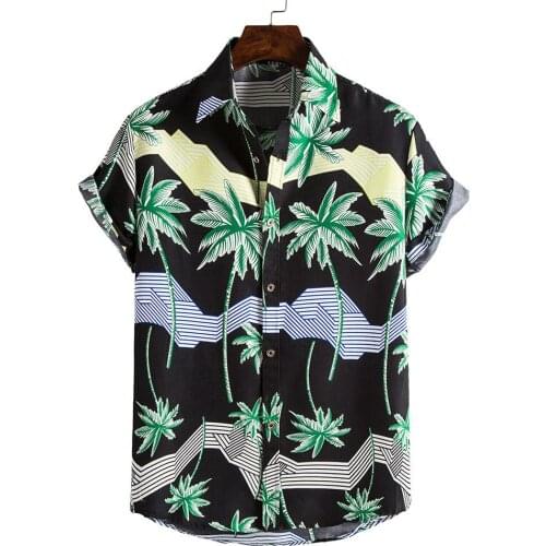 Camisa hawaiana hombre 2021 Summer Mens Beach Coconut Printed Shirt Hawaiian Short Sleeve Button Up Shirts