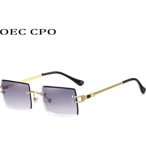 OEC CPO Ladies Rectangle Sunglasses Women Vintage Rimless Sunglasses Men Brand Designer Metal Shades Eyewear UV400 Unisex O1156