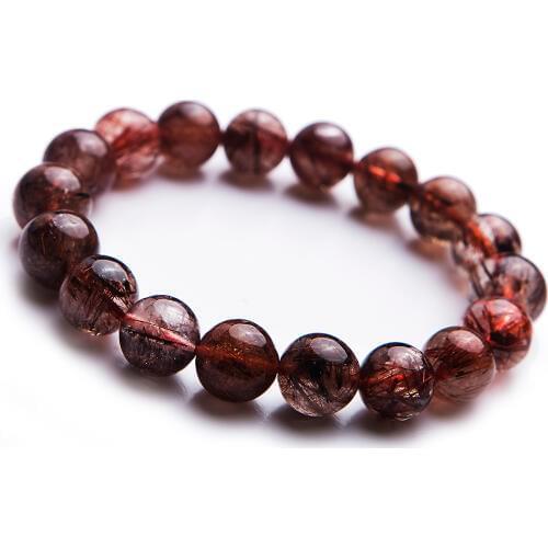 Genuine Natural Copper Hair Rutilated Quartz Crystal Loose Beads Jewelry Bracelets 11mm